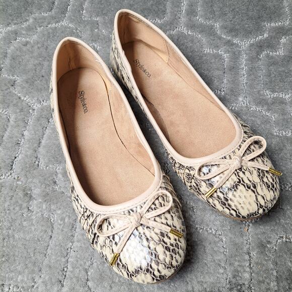 Style&Co Beige Snakeskin Ballet Flats WOMENS SIZE 6M casual slip ons coquette - Picture 5 of 8